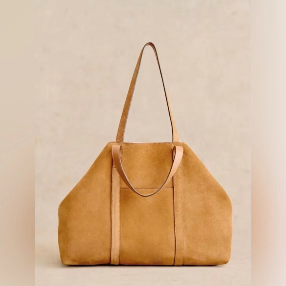 EUC Sezane Camel Beige Caramel Sand Suede Gabin Tote Bag Weekender Large Maxi